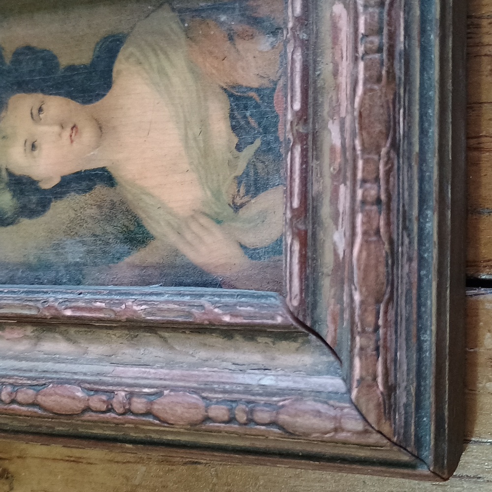 Antique Pair of Small Picture Frames with Vintage Artwork Size 4" x 5" Woman - Picture 4 of 5